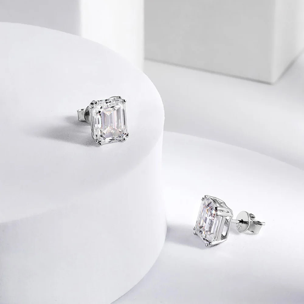 Luxury 8carat D Color Emerald Cut Moissanite Diamond Stud Earrings with Certificates S925 Sterling Silver Ear Studs for Women
