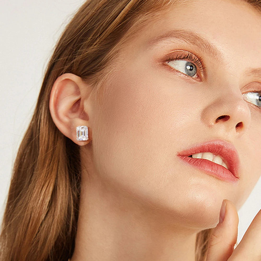 Luxury 8carat D Color Emerald Cut Moissanite Diamond Stud Earrings with Certificates S925 Sterling Silver Ear Studs for Women