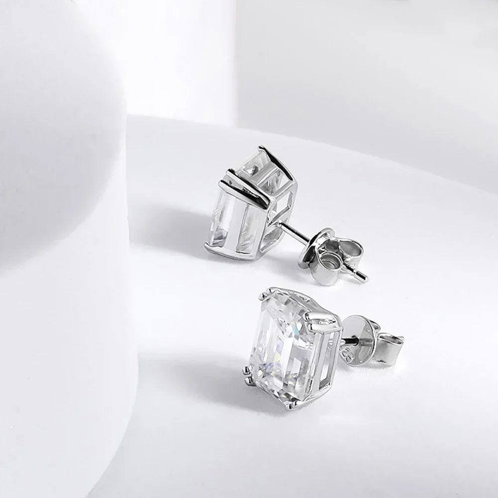 Luxury 8carat D Color Emerald Cut Moissanite Diamond Stud Earrings with Certificates S925 Sterling Silver Ear Studs for Women