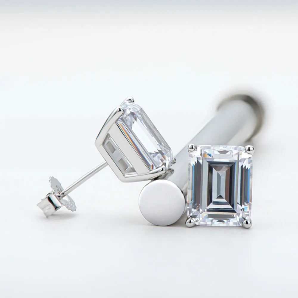 Emerald Cut Earrings 0.5 - 2 Carat Sizes, D Color s925 Sterling Silver Stud Earring