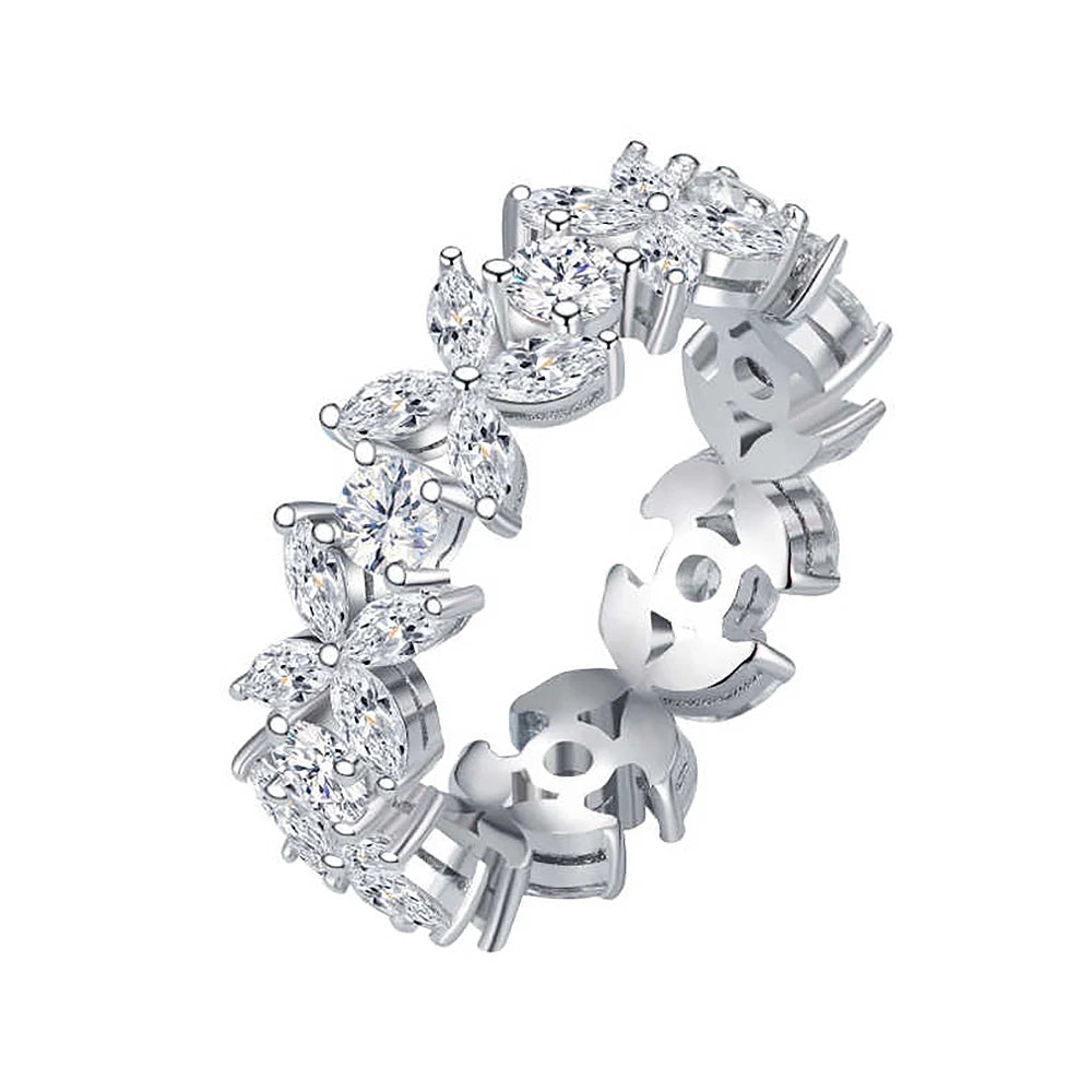 Butterfly Shape Eternity Band Engagement Rings for Women Bride 925 Silver Plated 18k White Gold Promise Wedding Ring Best D Color