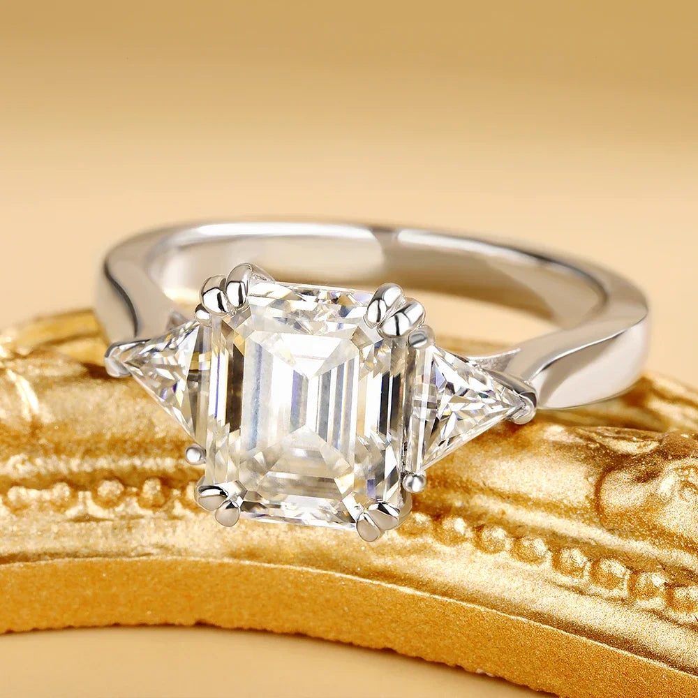 5ct Emerald/Triangle Cut Engagement Ring Diamond Wedding Ring 925 Silver Jewelry, Best D Color