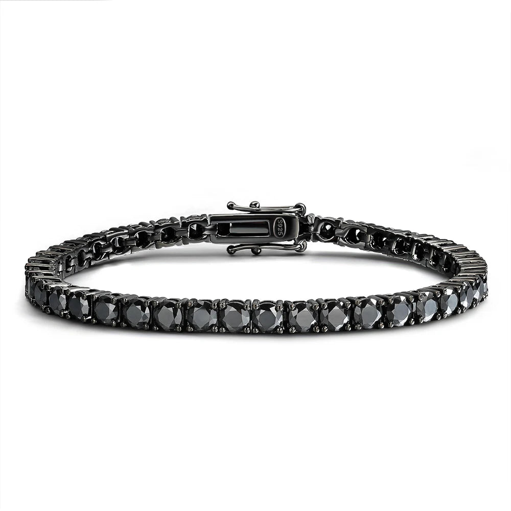 Smyoue 3/4/5MM Black Tennis Bracelet 925 Sterling Silver