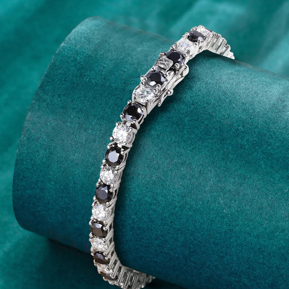 3/4/5/6.5mm Black White Full Tennis Bracelets 925 Sterling Silver Bracelet