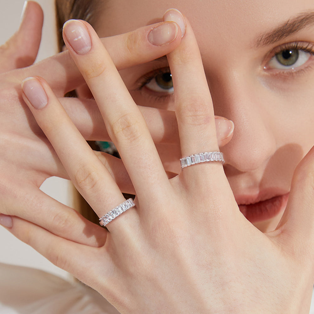 925 Sterling Silver 2*4mm Emerald Cut Eternity Band