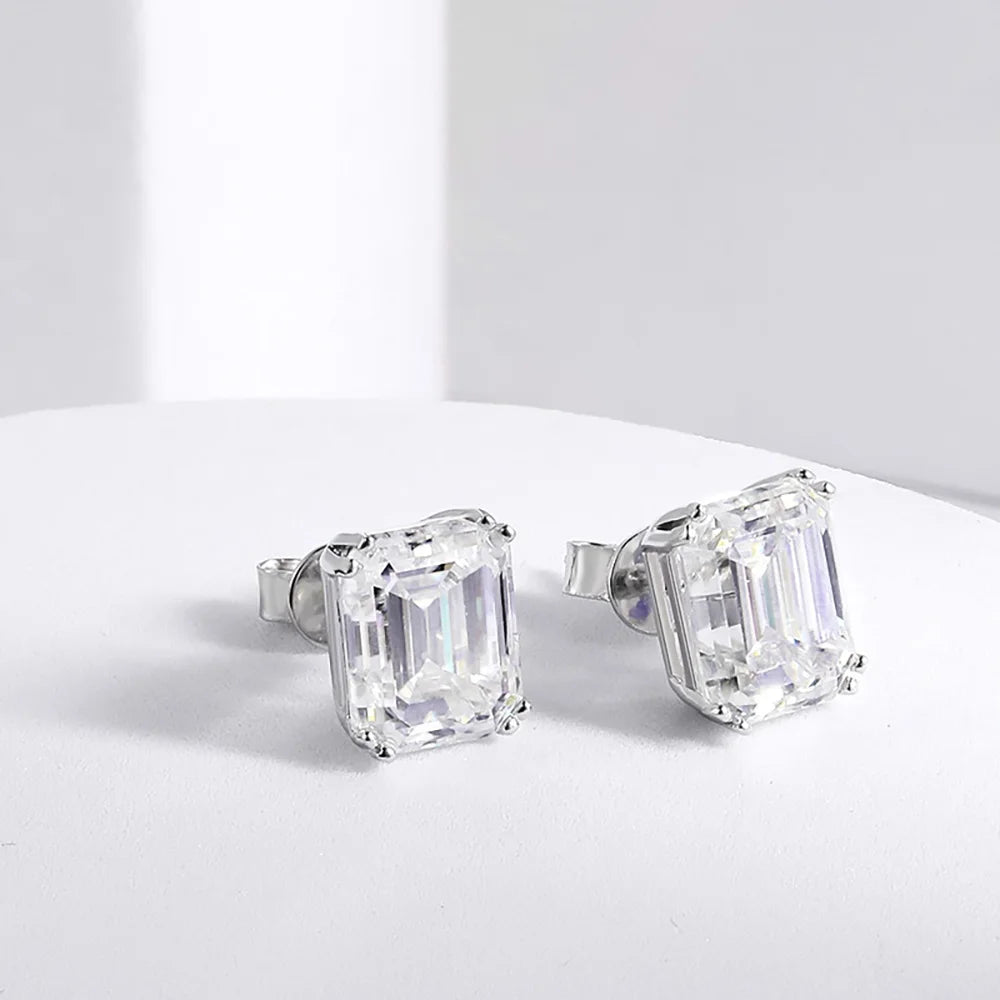 Luxury 8carat D Color Emerald Cut Moissanite Diamond Stud Earrings with Certificates S925 Sterling Silver Ear Studs for Women