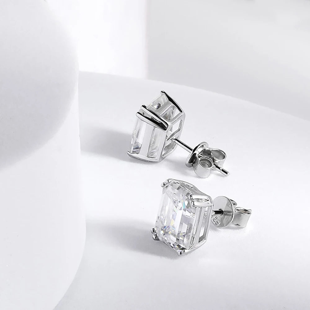 Luxury 8carat D Color Emerald Cut Moissanite Diamond Stud Earrings with Certificates S925 Sterling Silver Ear Studs for Women