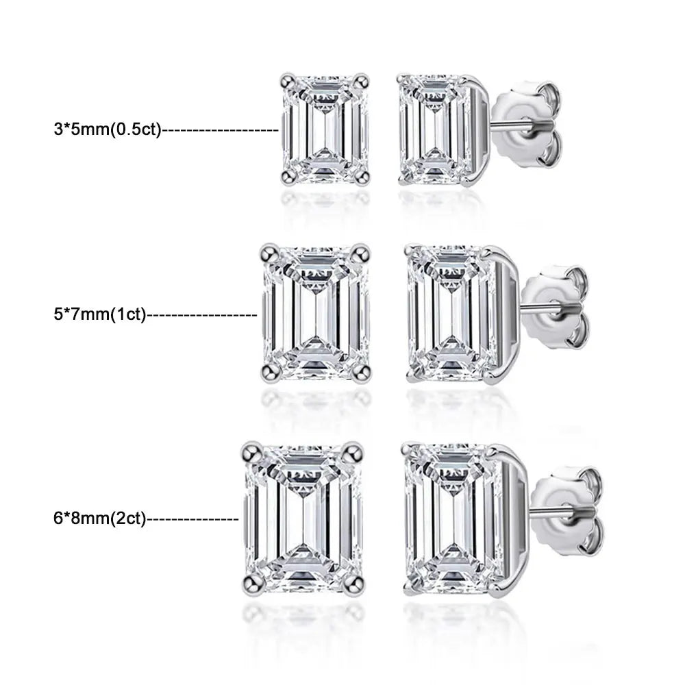 Emerald Cut Earrings 0.5 - 2 Carat Sizes, D Color s925 Sterling Silver Stud Earring