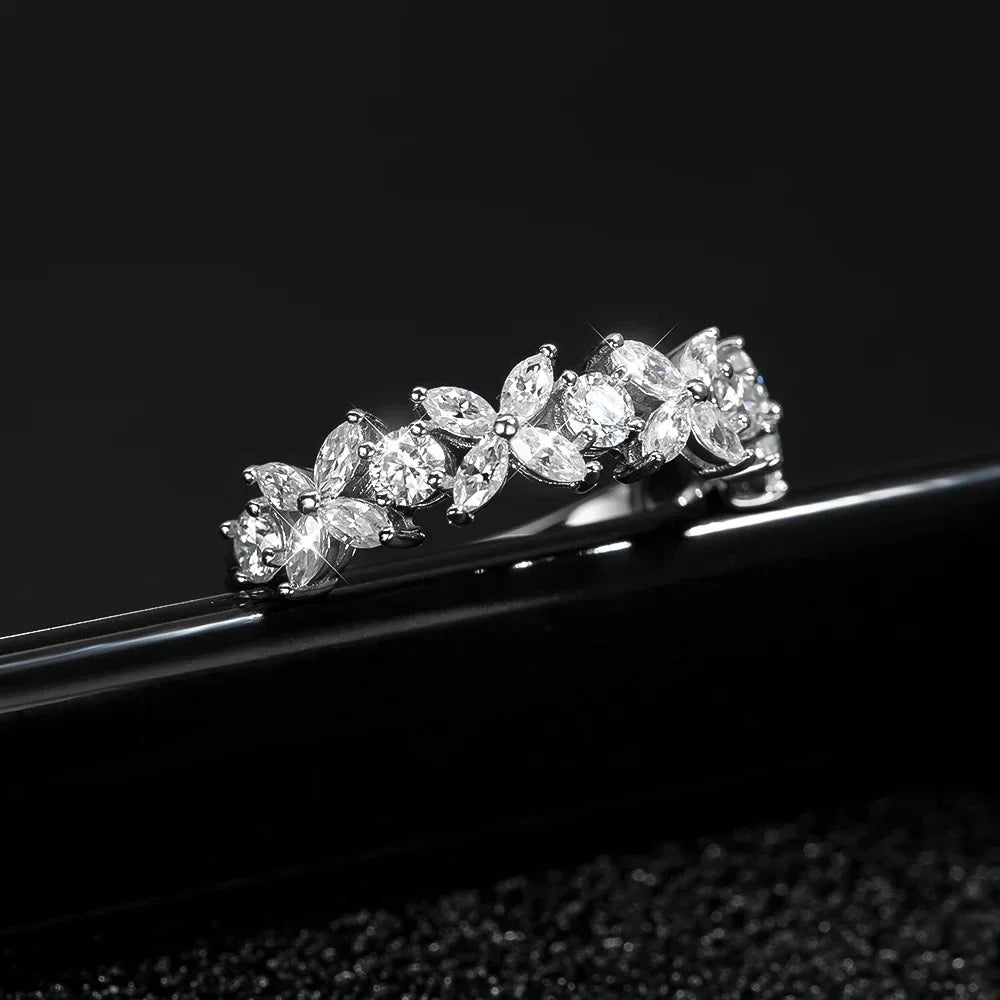 Butterfly Shape Eternity Band Engagement Rings for Women Bride 925 Silver Plated 18k White Gold Promise Wedding Ring Best D Color