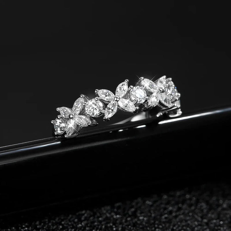 Butterfly Shape Eternity Band Engagement Rings for Women Bride 925 Silver Plated 18k White Gold Promise Wedding Ring Best D Color
