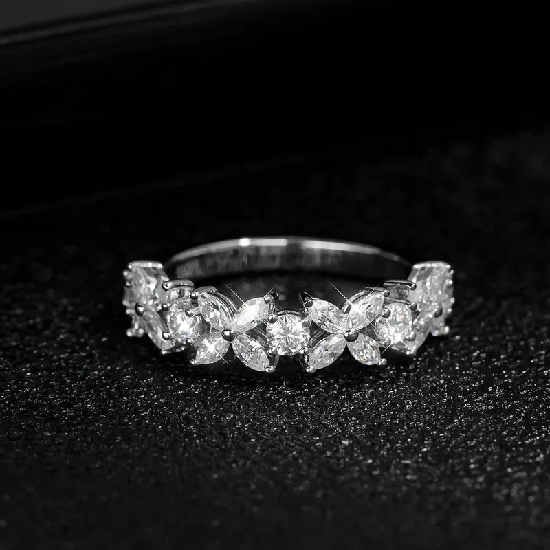 Butterfly Shape Eternity Band Engagement Rings for Women Bride 925 Silver Plated 18k White Gold Promise Wedding Ring Best D Color