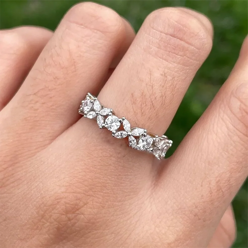 Butterfly Shape Eternity Band Engagement Rings for Women Bride 925 Silver Plated 18k White Gold Promise Wedding Ring Best D Color