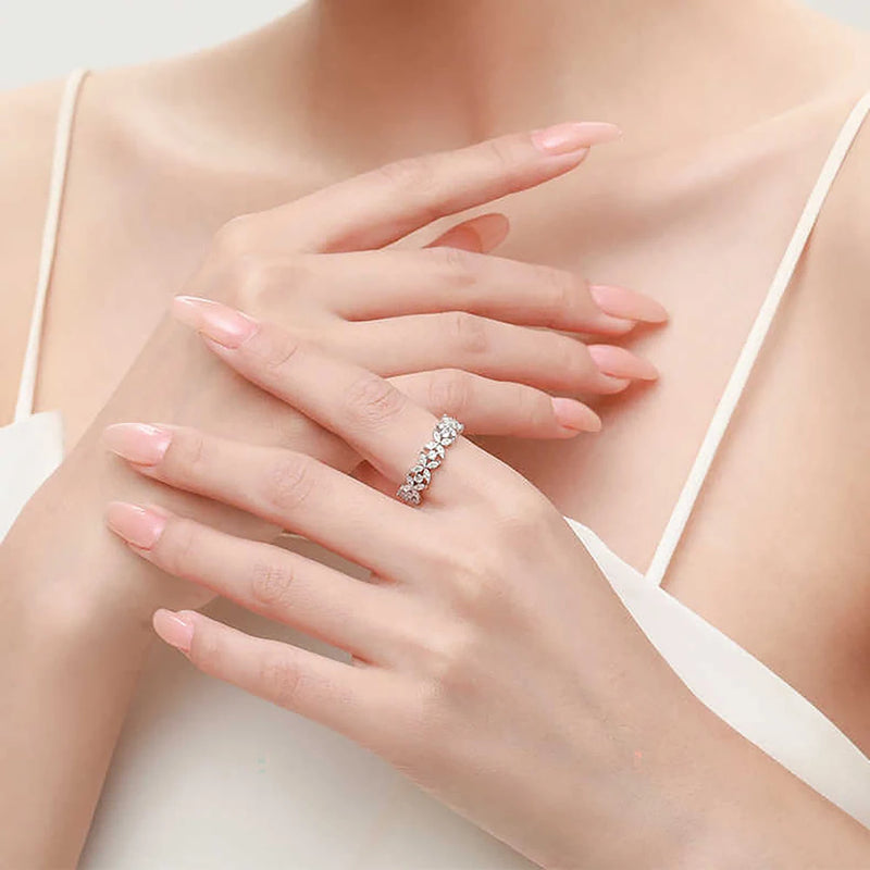 Butterfly Shape Eternity Band Engagement Rings for Women Bride 925 Silver Plated 18k White Gold Promise Wedding Ring Best D Color