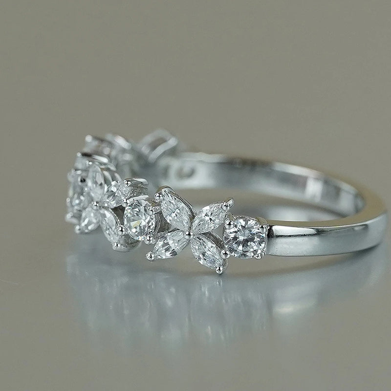 Butterfly Shape Eternity Band Engagement Rings for Women Bride 925 Silver Plated 18k White Gold Promise Wedding Ring Best D Color