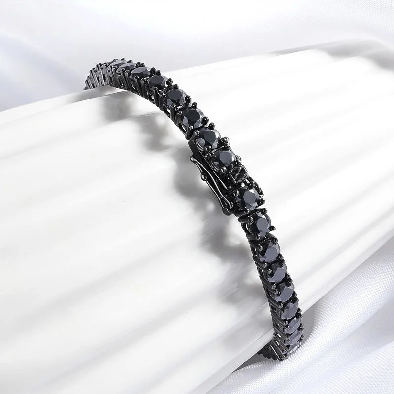 Smyoue 3/4/5MM Black Tennis Bracelet 925 Sterling Silver