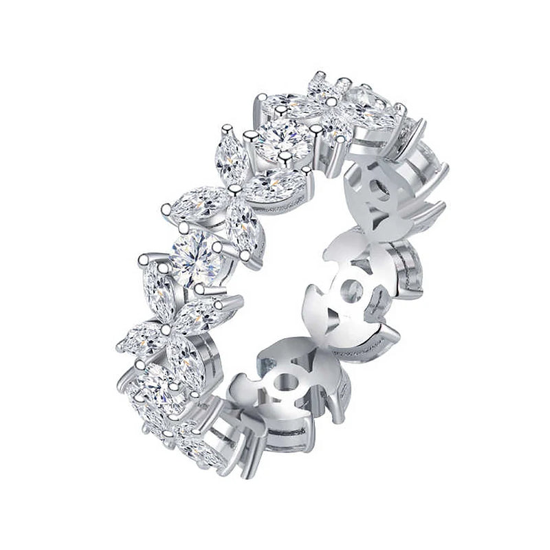 Butterfly Shape Eternity Band Engagement Rings for Women Bride 925 Silver Plated 18k White Gold Promise Wedding Ring Best D Color
