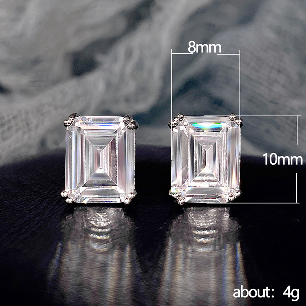 Luxury 8carat D Color Emerald Cut Moissanite Diamond Stud Earrings with Certificates S925 Sterling Silver Ear Studs for Women