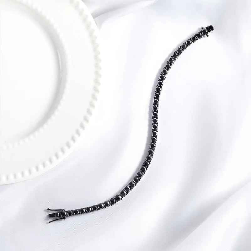 Smyoue 3/4/5MM Black Tennis Bracelet 925 Sterling Silver