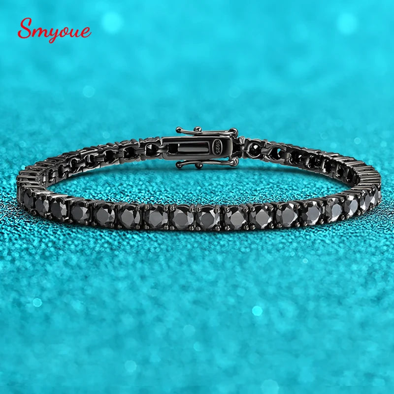 Smyoue 3/4/5MM Black Tennis Bracelet 925 Sterling Silver
