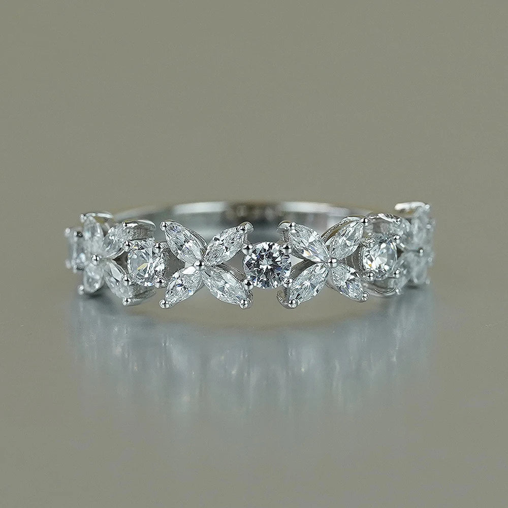 Butterfly Shape Eternity Band Engagement Rings for Women Bride 925 Silver Plated 18k White Gold Promise Wedding Ring Best D Color
